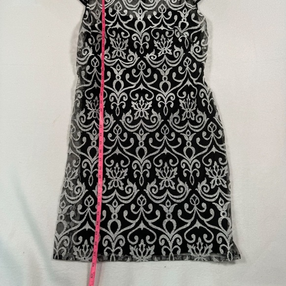 Adrianna Papell Hailey Cap Sleeve Beaded Mini Dress Womens Size 12 Black White - Picture 9 of 14